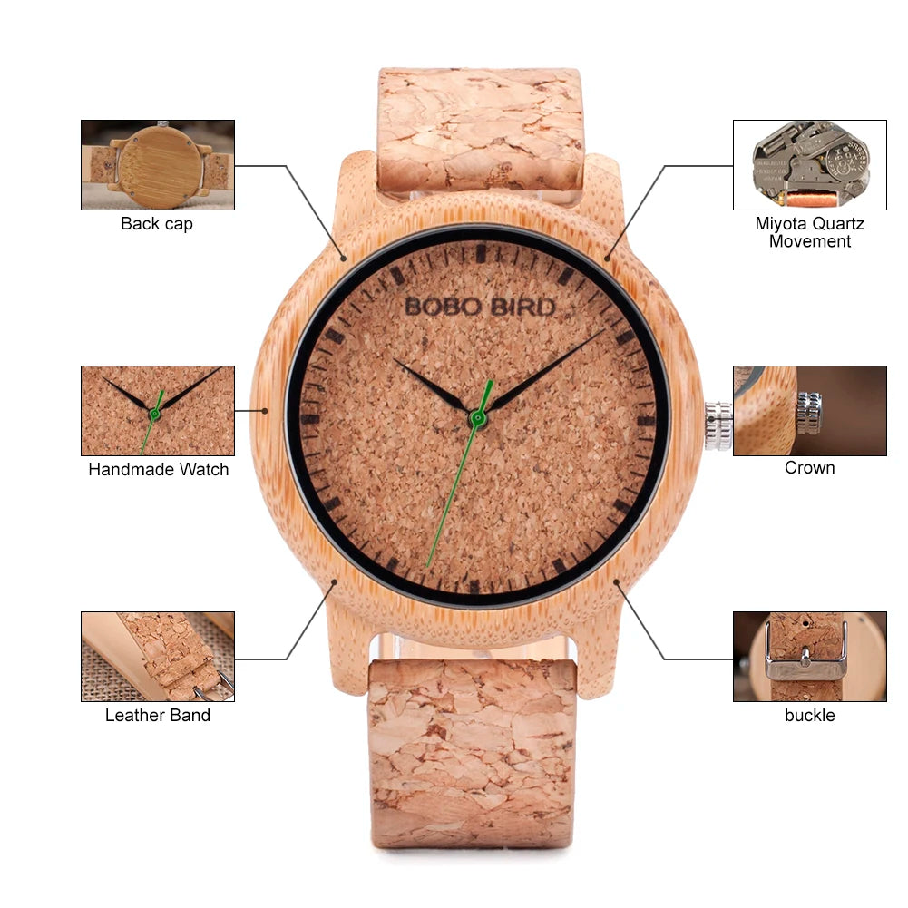 Reloj de madera BOBO BIRD unisex, artesanal