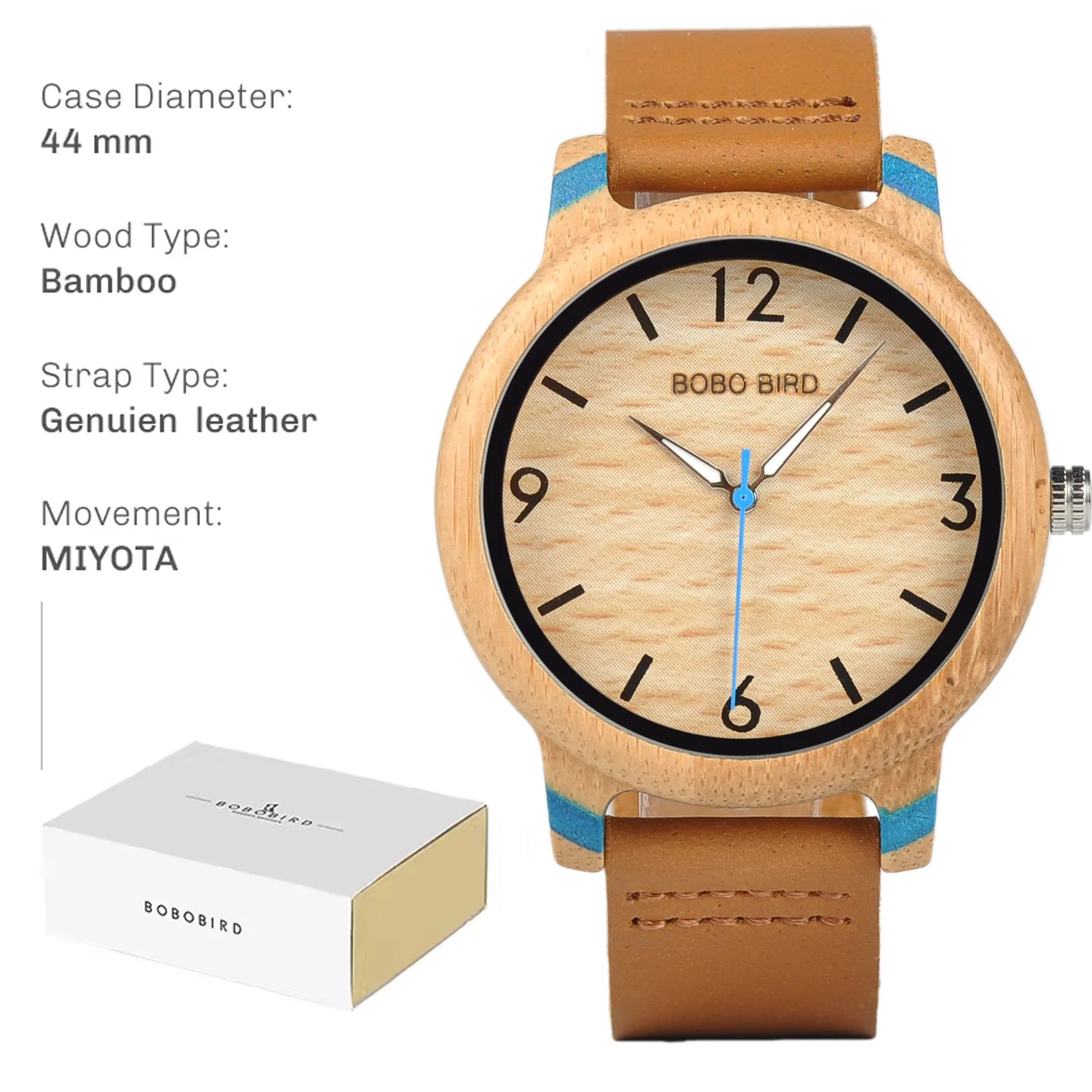 Reloj de madera BOBO BIRD unisex, artesanal