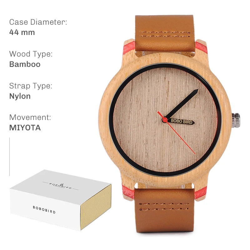 Reloj de madera BOBO BIRD unisex, artesanal