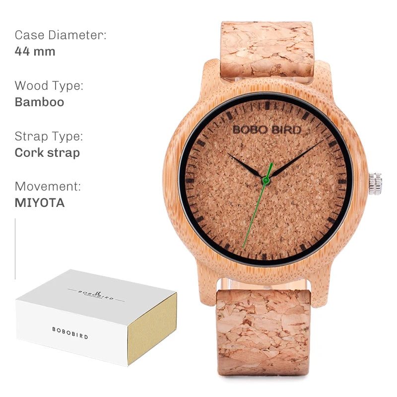 Reloj de madera BOBO BIRD unisex, artesanal