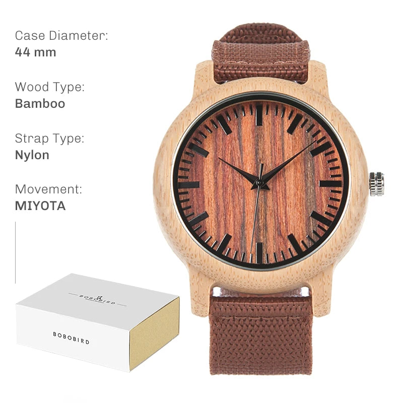 Reloj de madera BOBO BIRD unisex, artesanal