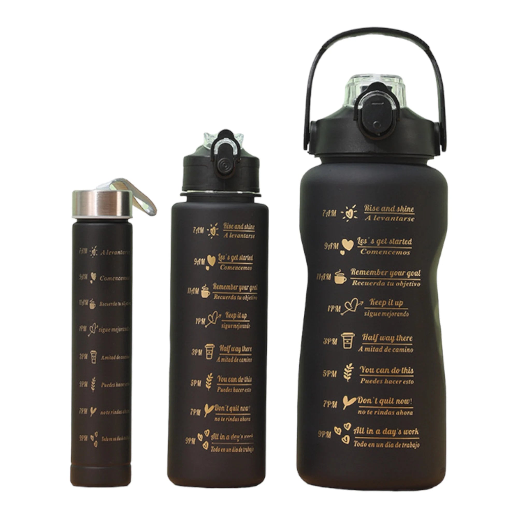 Pack de 3 botellas de agua deportivas con pajita antigoteo (2L, 900ml, 300ml)