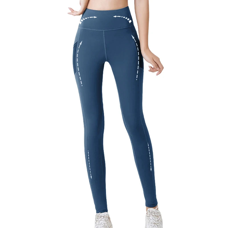 Leggings de yoga sin costuras cintura alta, con bolsillo lateral