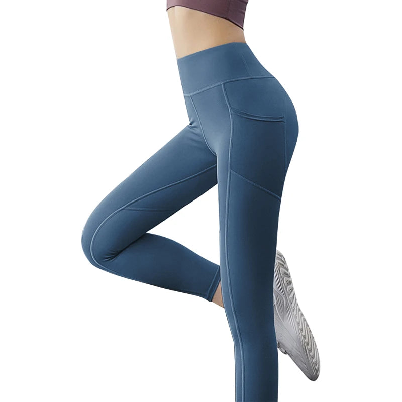 Leggings de yoga sin costuras cintura alta, con bolsillo lateral