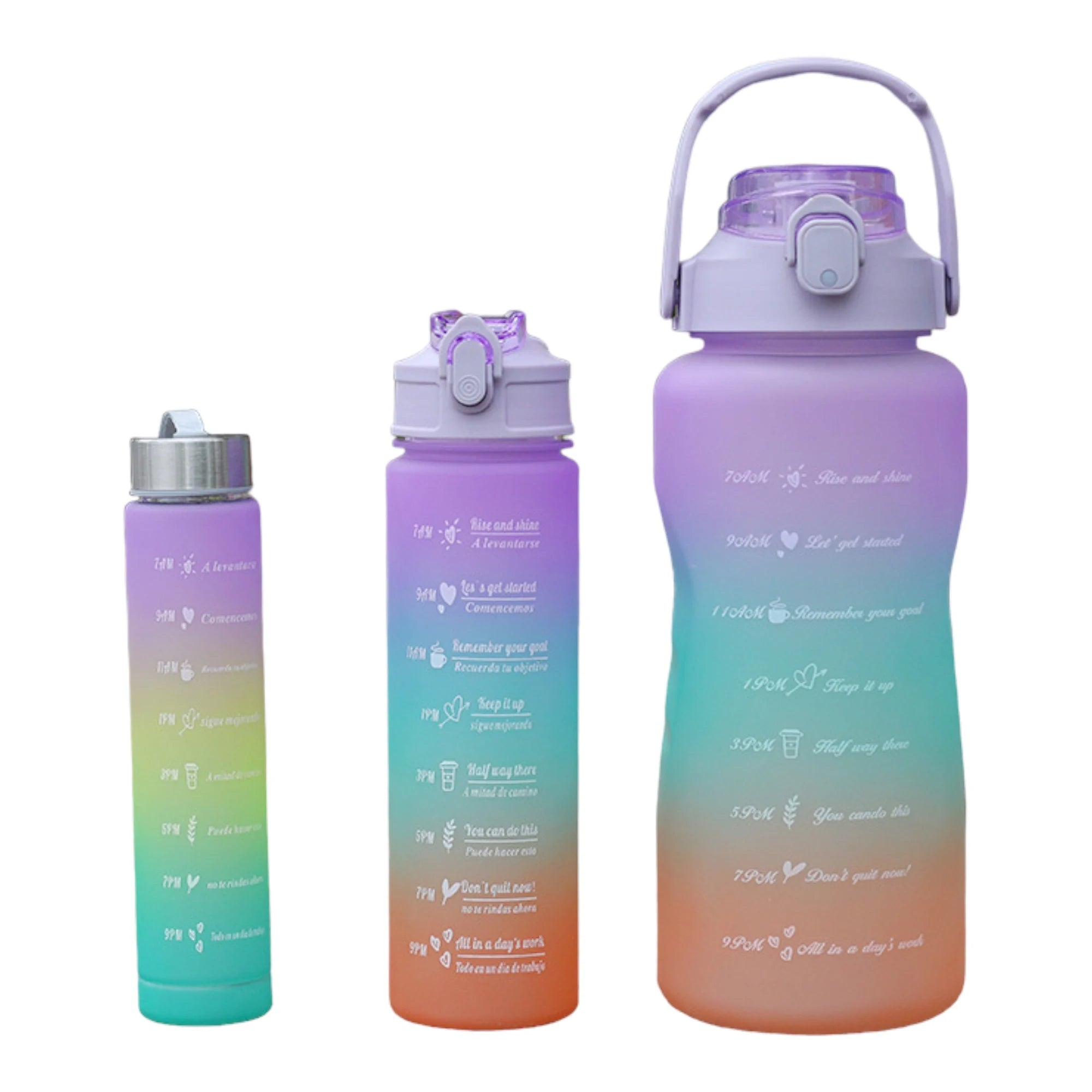 Pack de 3 botellas de agua deportivas con pajita antigoteo (2L, 900ml, 300ml)