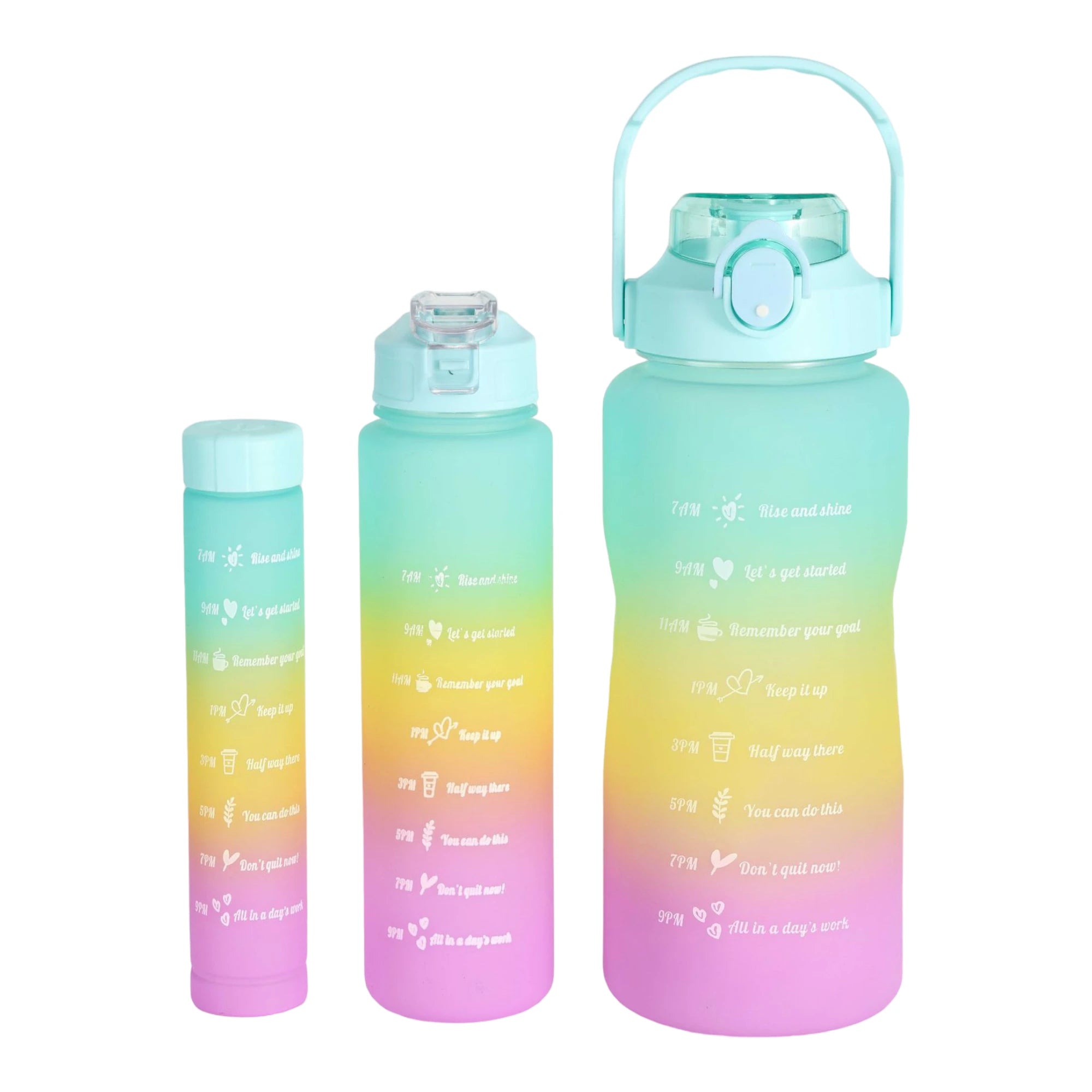 Pack de 3 botellas de agua deportivas con pajita antigoteo (2L, 900ml, 300ml)