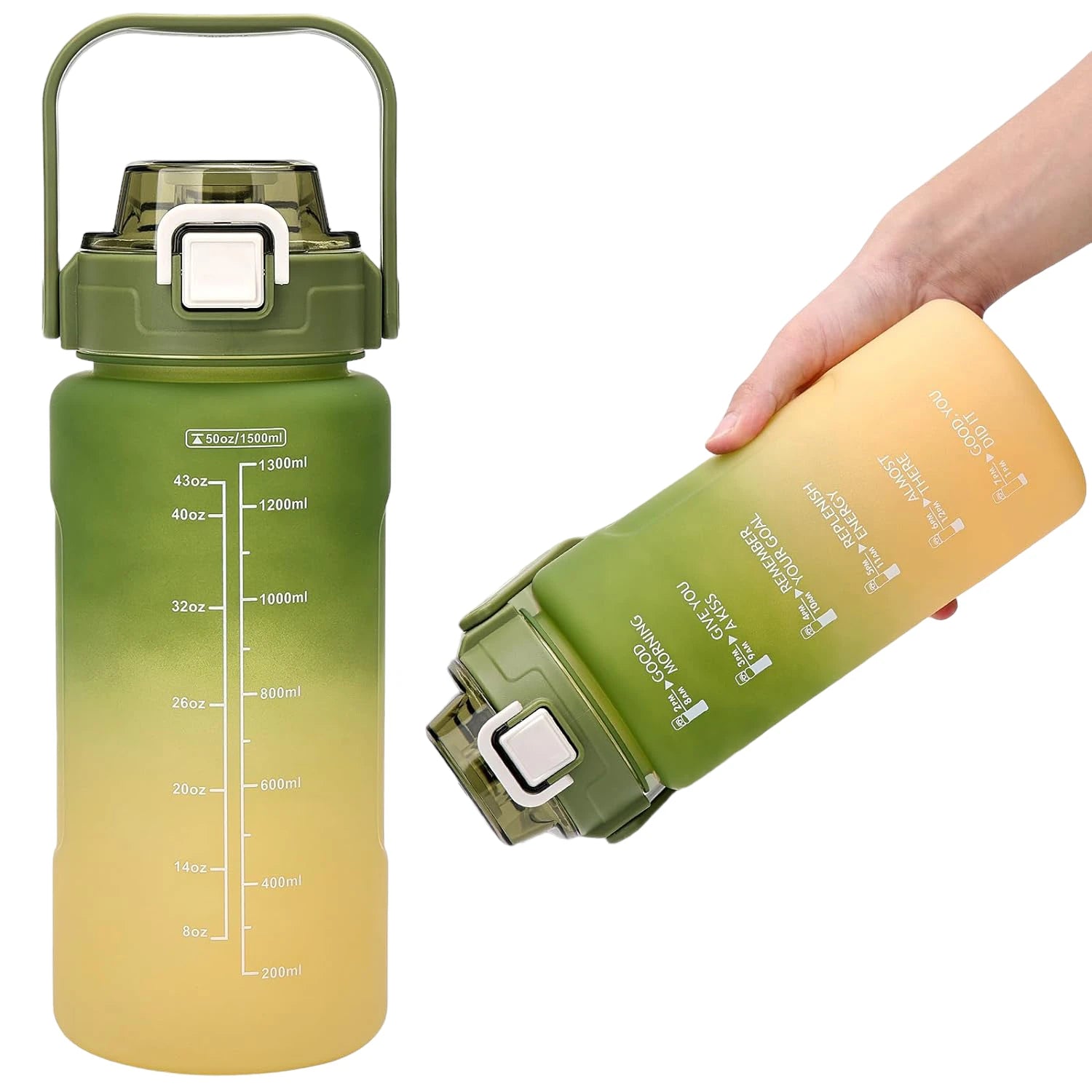 Pack de 3 botellas de agua deportivas con pajita antigoteo (2L, 900ml, 300ml)