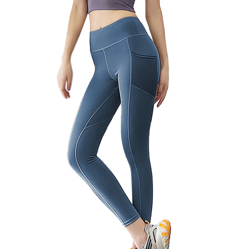 Leggings de yoga sin costuras cintura alta, con bolsillo lateral