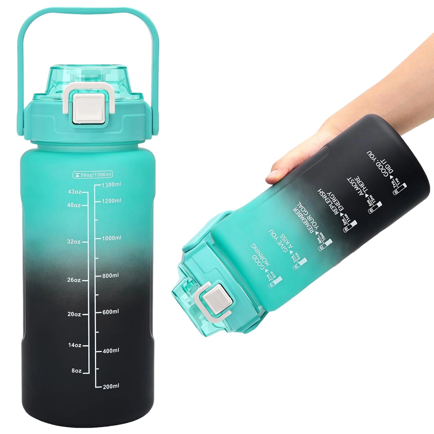 Pack de 3 botellas de agua deportivas con pajita antigoteo (2L, 900ml, 300ml)