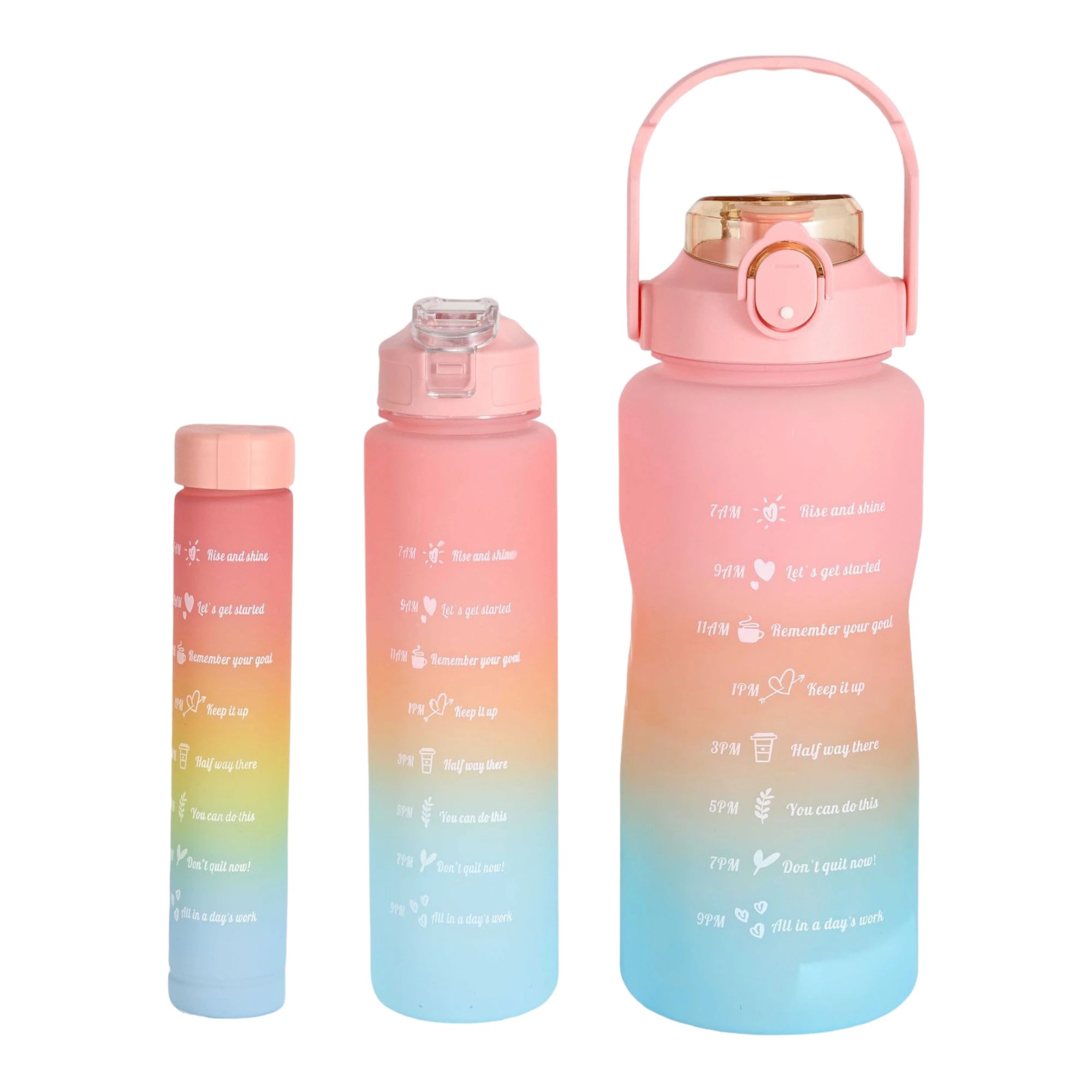 Pack de 3 botellas de agua deportivas con pajita antigoteo (2L, 900ml, 300ml)