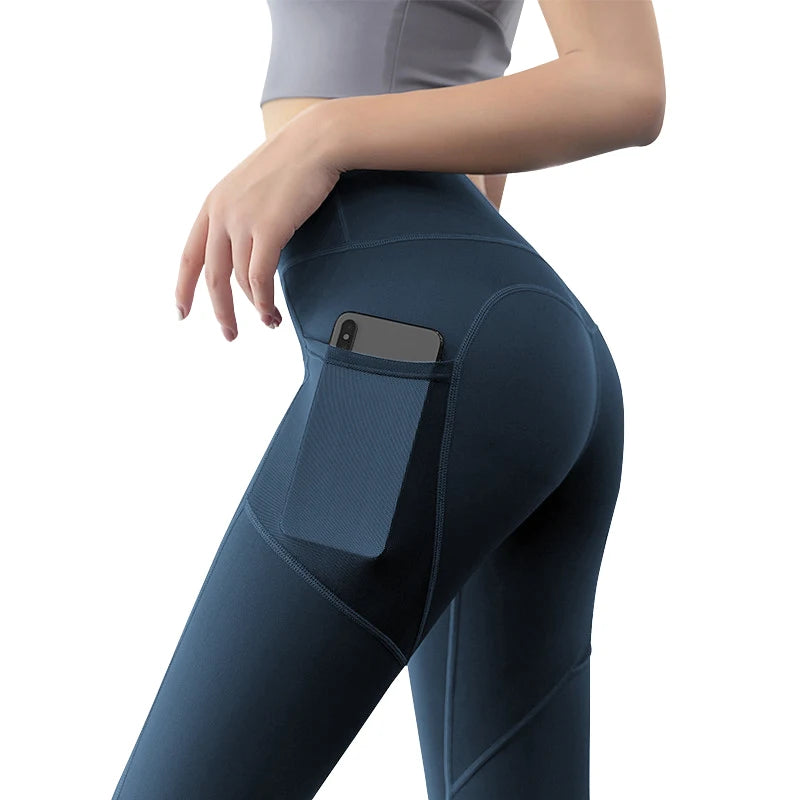Leggings de yoga sin costuras cintura alta, con bolsillo lateral
