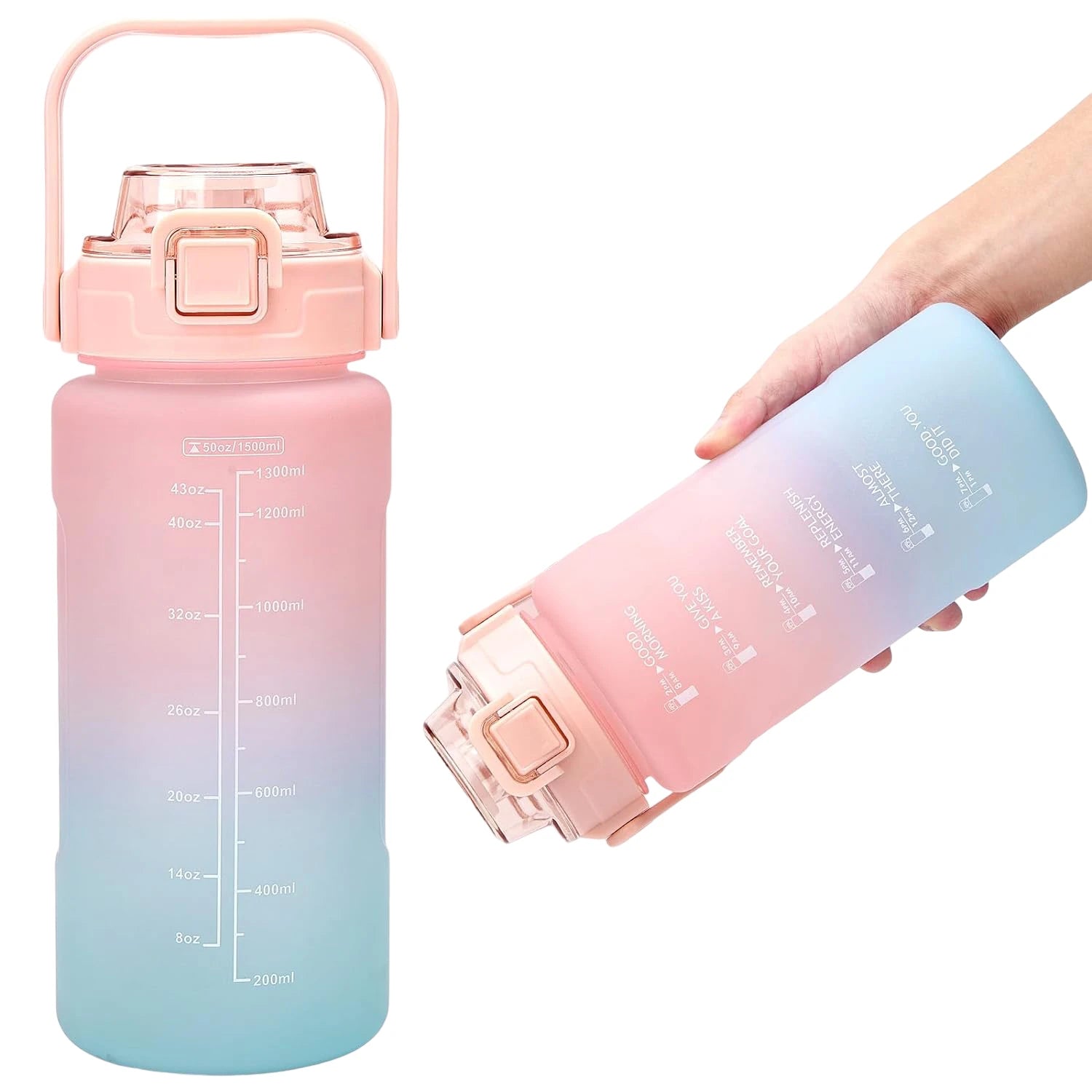 Pack de 3 botellas de agua deportivas con pajita antigoteo (2L, 900ml, 300ml)
