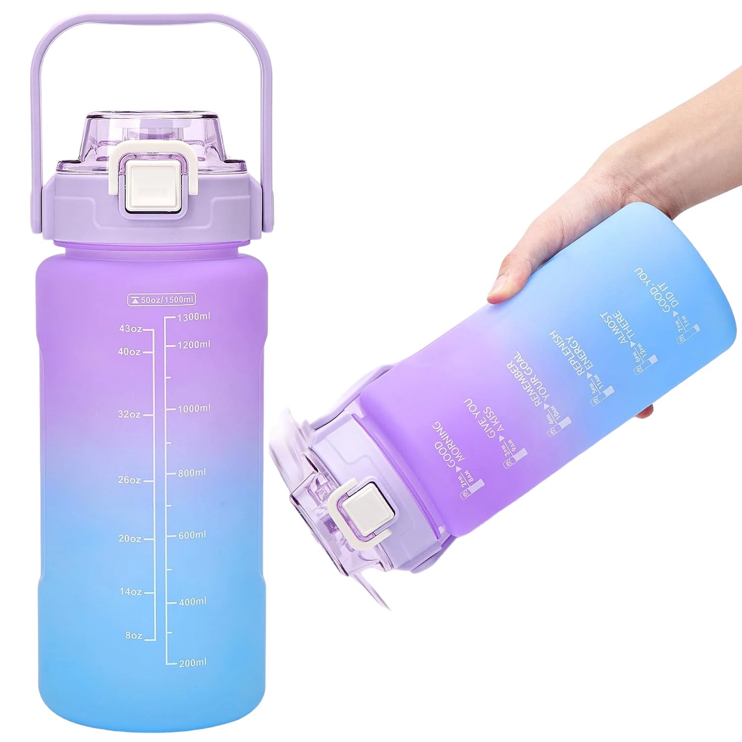 Pack de 3 botellas de agua deportivas con pajita antigoteo (2L, 900ml, 300ml)