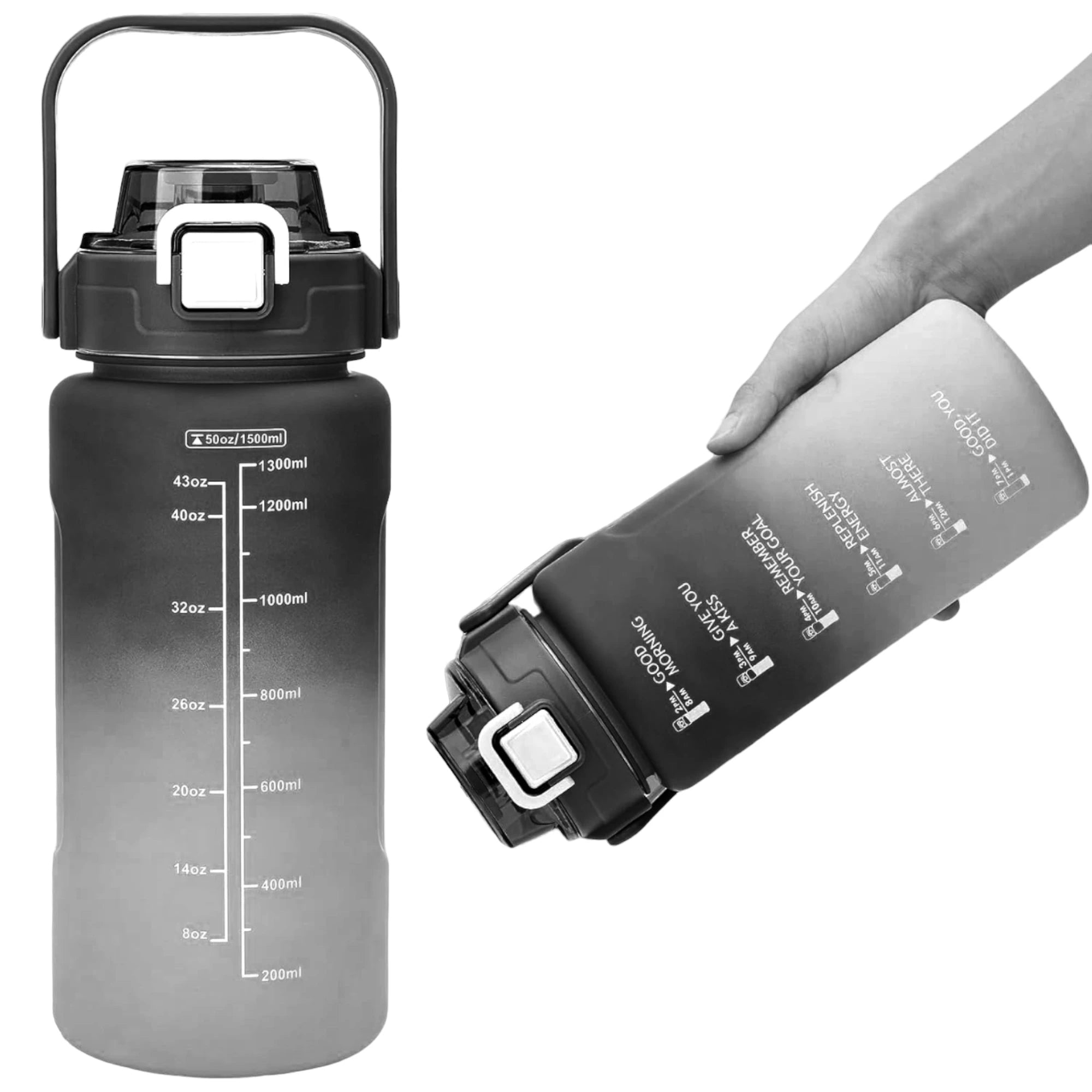 Pack de 3 botellas de agua deportivas con pajita antigoteo (2L, 900ml, 300ml)