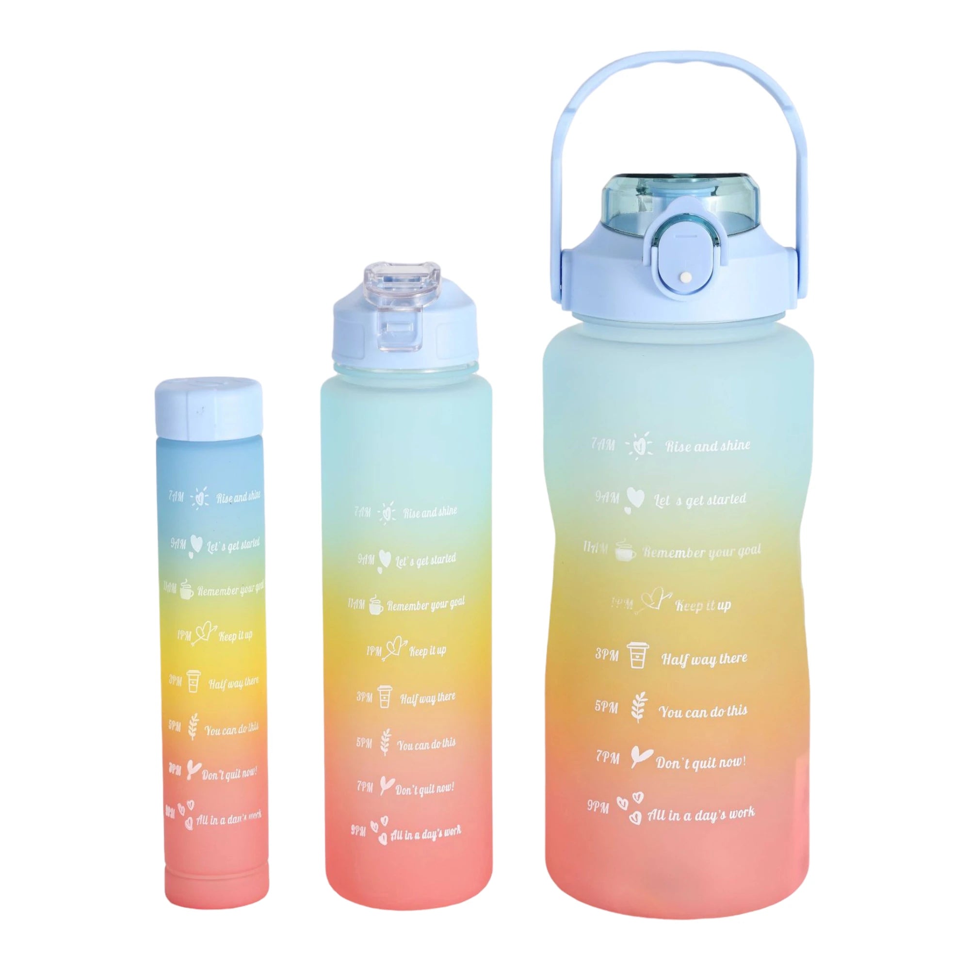 Pack de 3 botellas de agua deportivas con pajita antigoteo (2L, 900ml, 300ml)