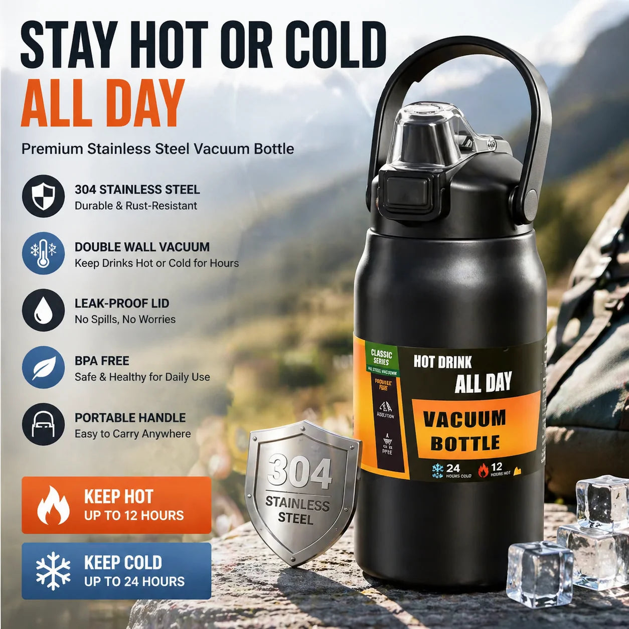 Termo de acero inoxidable 304 con pajita, mantiene frio o caliente