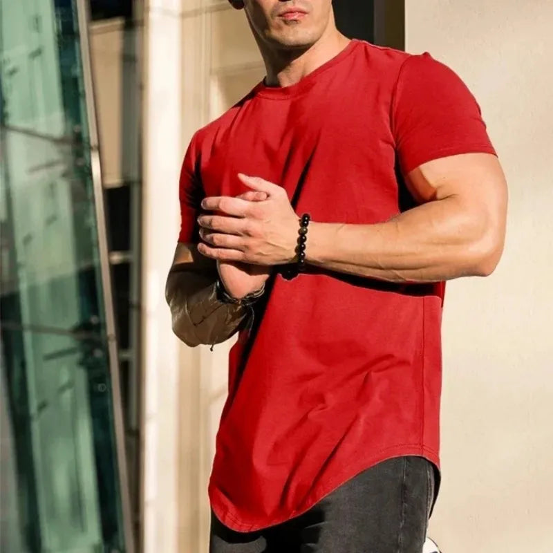 Camiseta de fitness músculo, manga corta, algodón