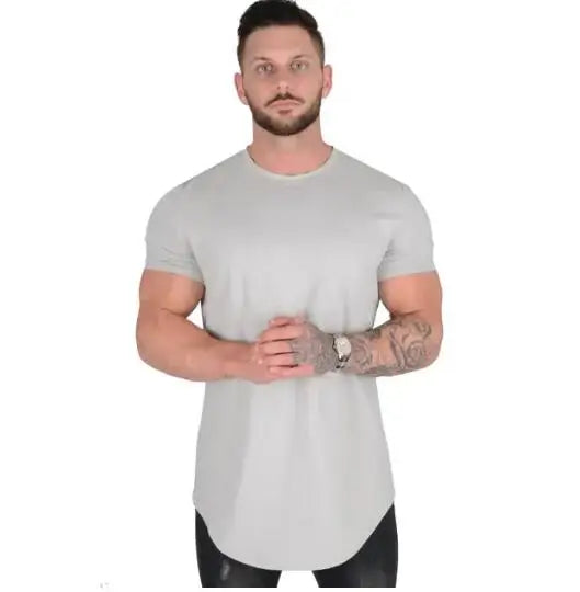 Camiseta de fitness músculo, manga corta, algodón