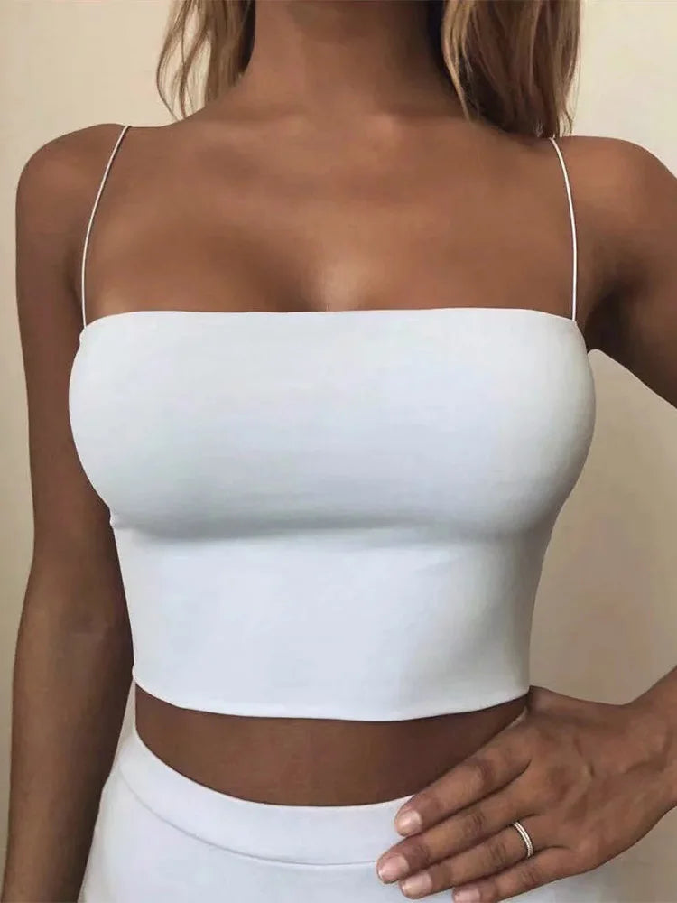 Crop top de tirantes elástico de algodón, verano