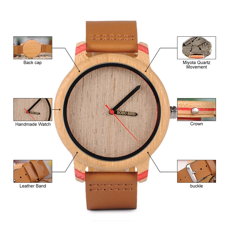 Reloj de madera BOBO BIRD unisex, artesanal