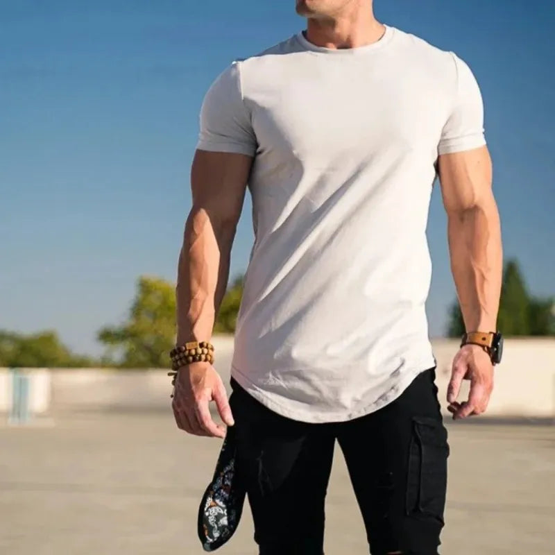 Camiseta de fitness músculo, manga corta, algodón