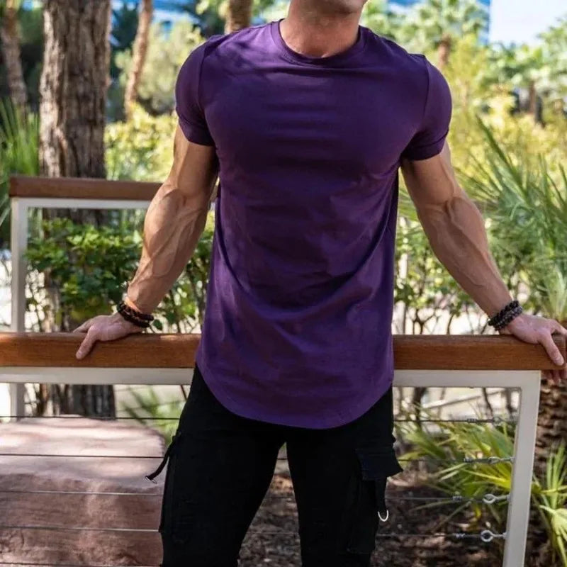 Camiseta de fitness músculo, manga corta, algodón