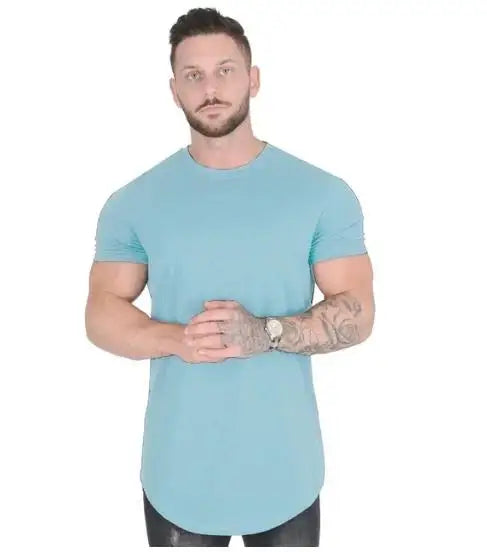 Camiseta de fitness músculo, manga corta, algodón