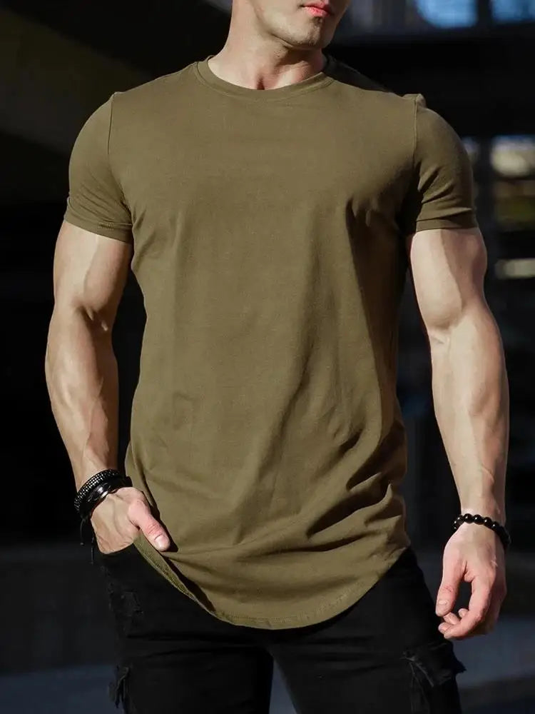 Camiseta de fitness músculo, manga corta, algodón