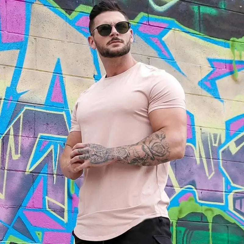 Camiseta de fitness músculo, manga corta, algodón