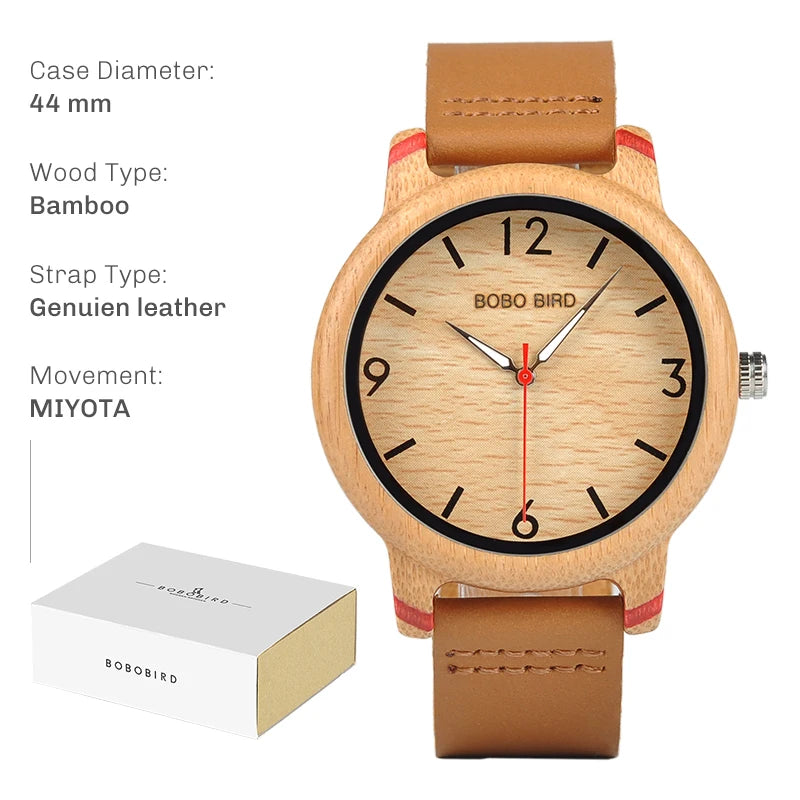 Reloj de madera BOBO BIRD unisex, artesanal