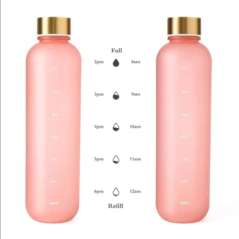 Botella deportiva 1000ml con marcador de tiempo, antigoteo