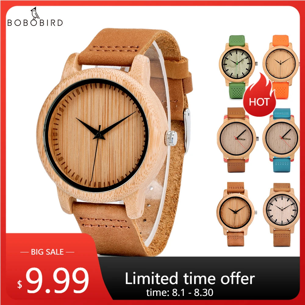 Reloj de madera BOBO BIRD unisex, artesanal